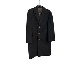 Vintage MENS Lodehaus Tyrol KUFSTEIN "Coat Of Arms" WOOL COAT BLACK TWEED SZ 44R